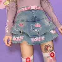 womens denim skirt new summer japanese cartoon print y2k millennial short skirt spice girls high waist cake skirts female