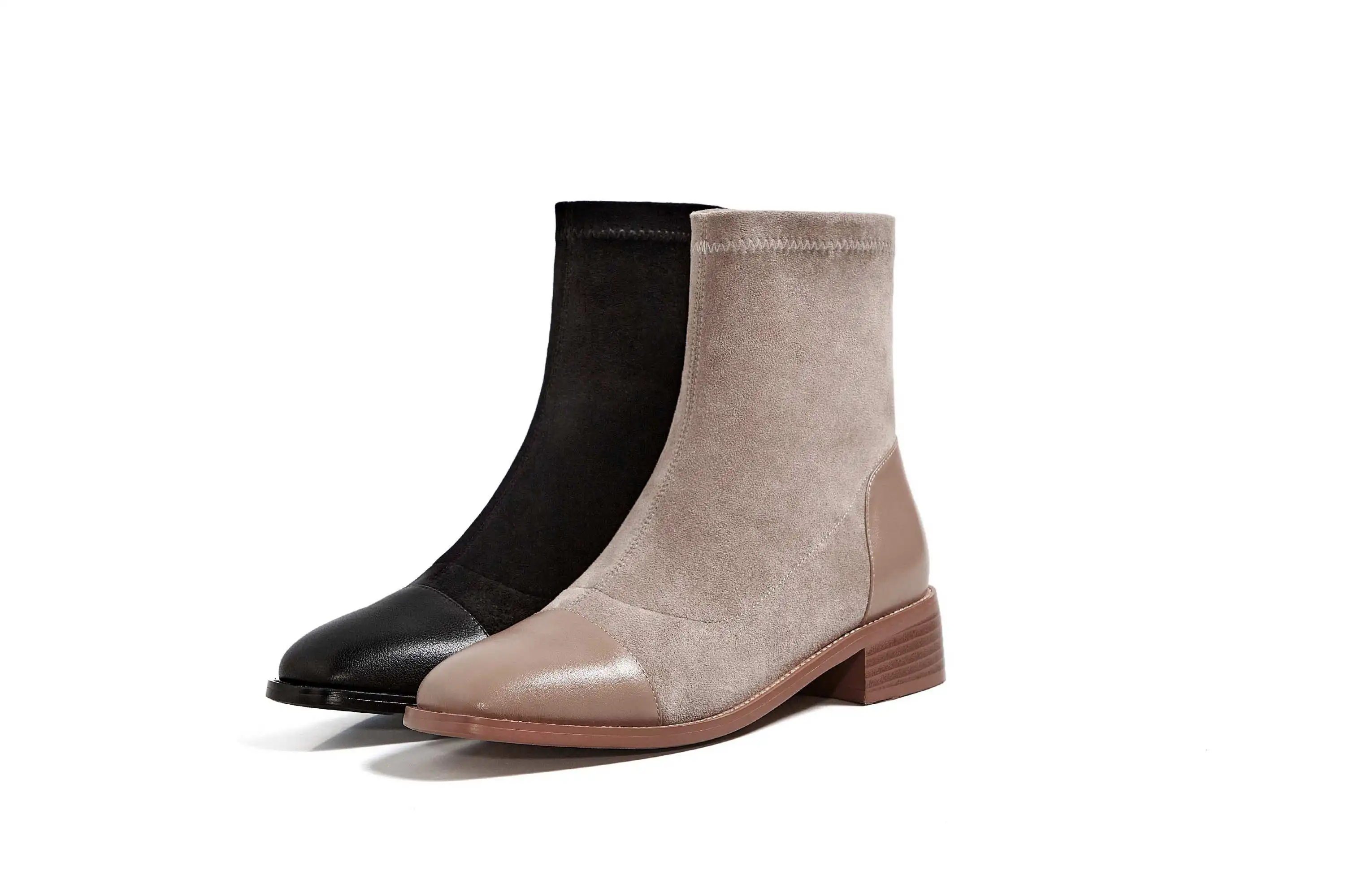 

Lenkisen hot Chelsea boots real leather stretch high quality thick med heel square toe slip on beauty lady brand ankle boots L25