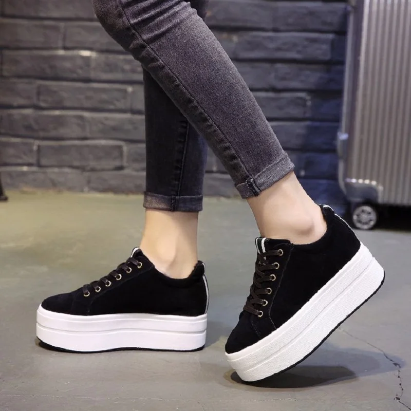 

High Heels Ladies Casual Shoes 2021 Spring Fashion Lace-Up Women's Shoes British Style Women Sneakers Autumn Platform Shoes