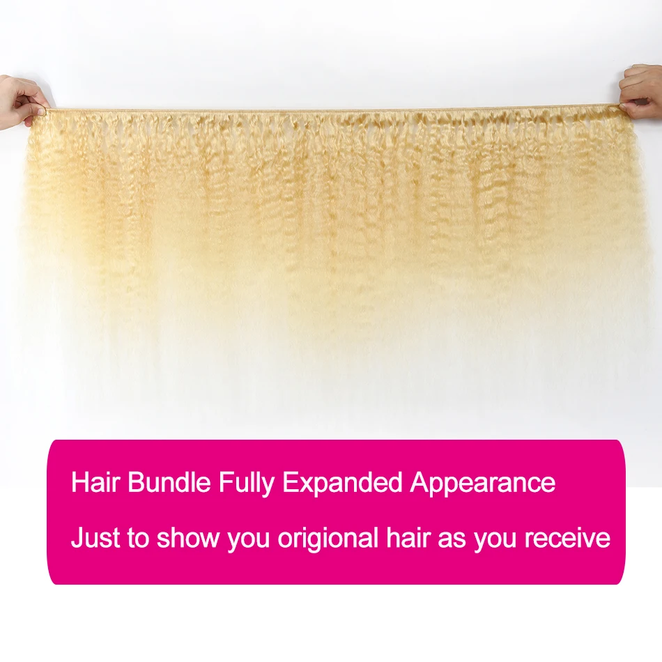 [Bestsojoy] Kinky Straight 613 Blonde Hair Bundles 8"-26" Middle Ratio Remy 3 Pieces Brazilian Weave Bundles Human Hair