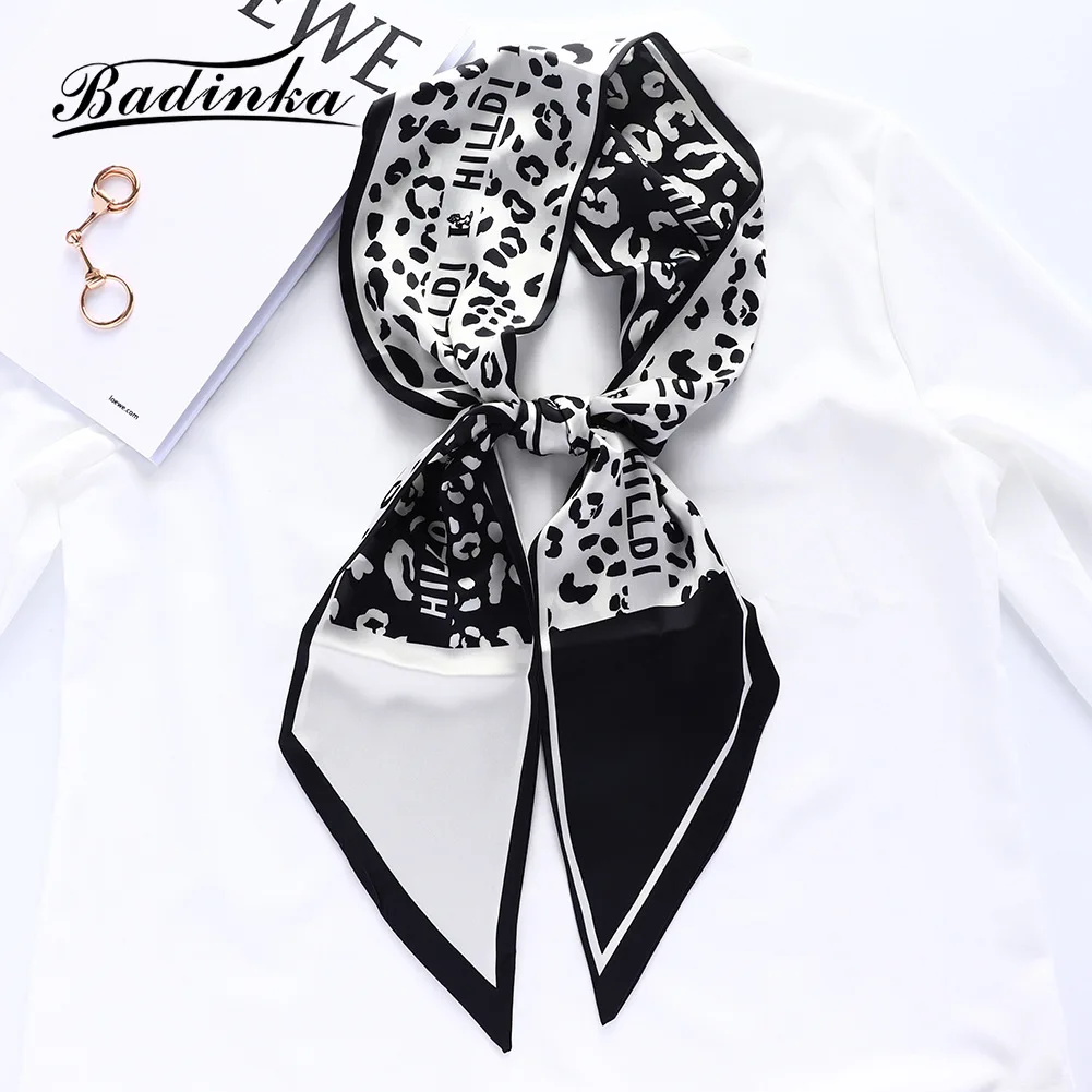 

Badinka 2022 новый дизайнерский Леопардовый принт Большой Атласный Шелковый головной платок Женская длинная Сумочка с ручкой из ленты шарфы для ...