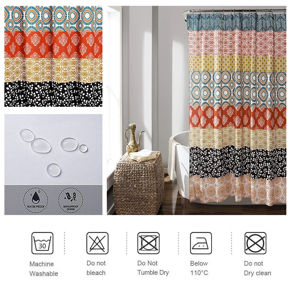 Занавеска для душа в богемную полоску с геометрическим принтом разноцветный и