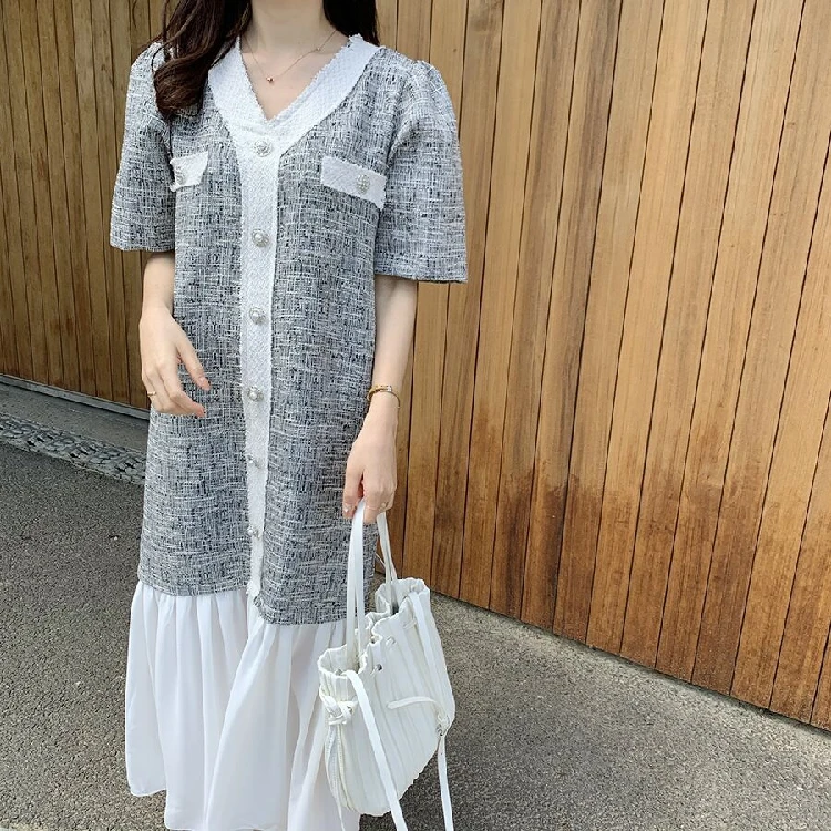 

New patchwork Button Down Shirt Dress For Women Vintage Long Sleeve Cotton patchwork Dress t190
