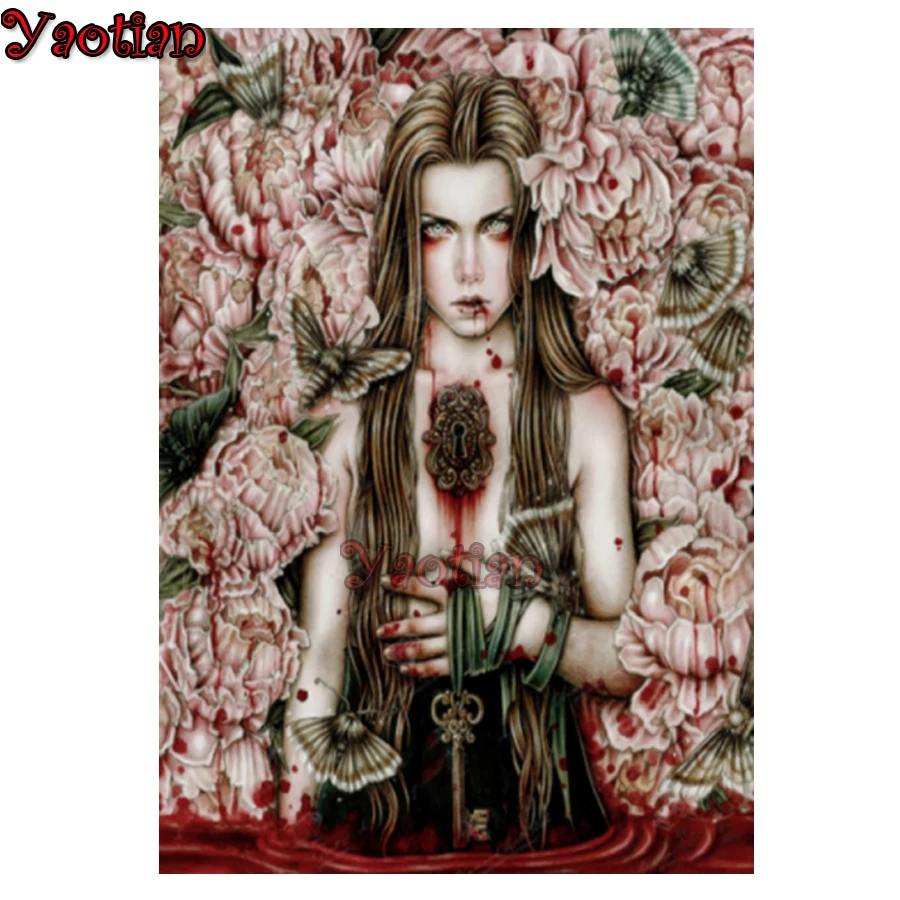 

5D алмазная живопись «сделай сам», полный квадрат/круглый, красивый вампир с цветами, алмазная вышивка крестиком Стразы, мозаичный Декор