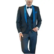 2022 italiano preto único botão casamento smoking com xale azul real lapela festa de casamento formal magro vestido 3 peças (1)