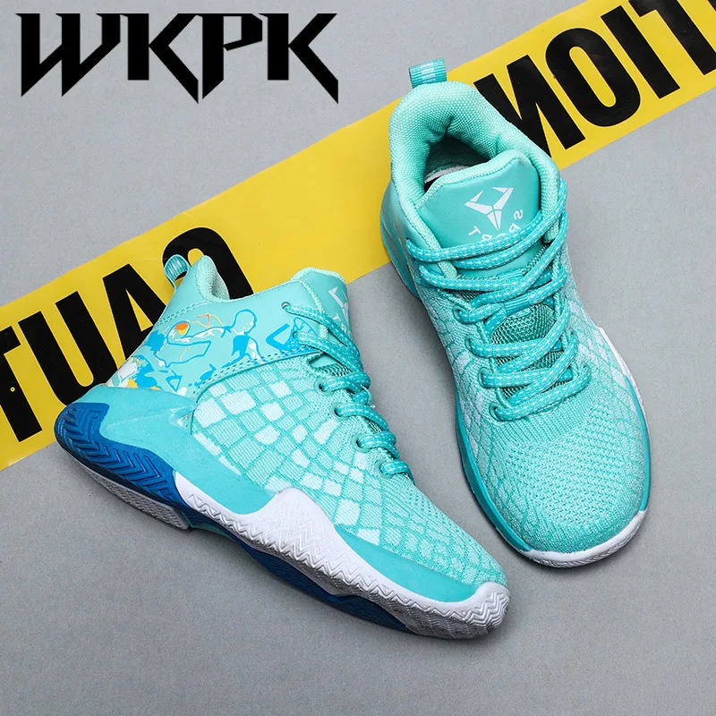 

WKPK Children Sneakers Breathable Net Surface Boy Outdoor Basketball Shoes Rubber Soft Bottom Wear Resistant Kids Booties