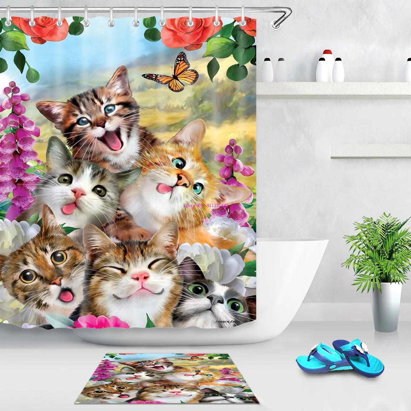 

Cute Cat Animal Series Digital Printing Shower Curtain Polyester Waterproof Hook Decorative Bathroom Curtain