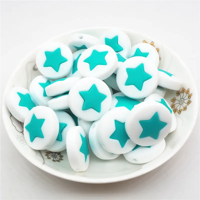 Turquoise Chengkai 10 шт силиконовые бусины в форме звезды DIY детская погремушка пустышка украшения Прорезыватель для зубов игрушки изготовление 45 мм большая звезда бусины bpa бесплатно - Цвет: Turquoise
