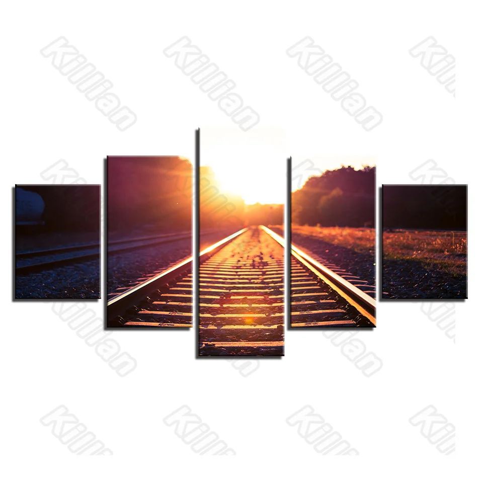 

Landscape Style Murals Canvas Painting Bed Home Decoration Prints 5 Pieces Forest Railway Sunset Living Room Wall Mural