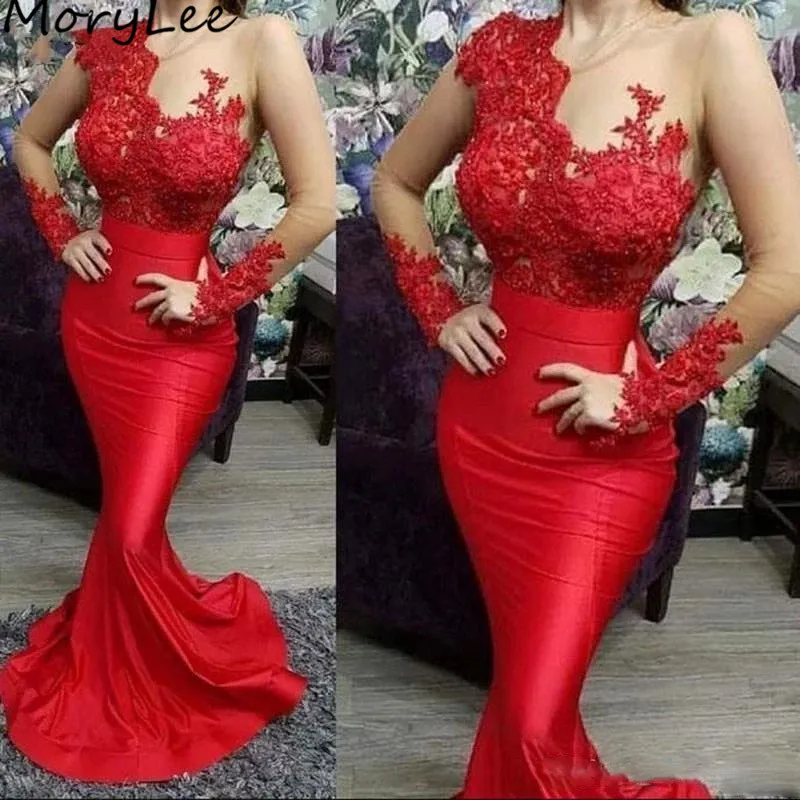 

Красное платье для выпускного вечера, красное, одежда с длинным рукавом спандекс атласное Зауженное платье кружевные платья для выпускного...