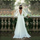 Кружевное Свадебное платье невесты, белое шифоновое платье с открытой спиной, рукавами три четверти, V-образным вырезом, горячая Распродажа, очаровательное