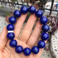 natural blue lapis lazuli gemstone bracelet stretch round beads 15mm blue lapis lazuli women men aaaaa