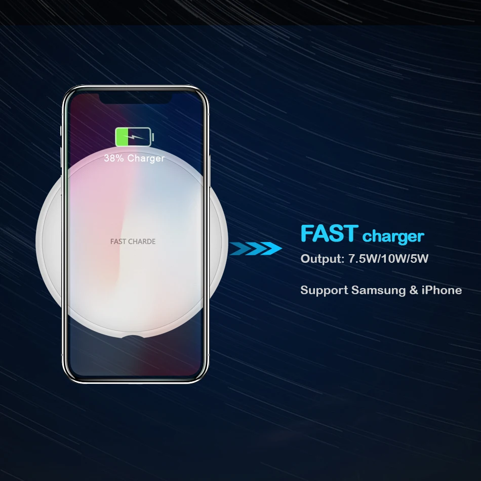 CinkeyPro Быстрое беспроводное зарядное устройство для зарядки QC3.0 10 Вт 7,5 Вт для iPhone 8 X samsung XiaoMi зарядка мобильного телефона USB QI устройство