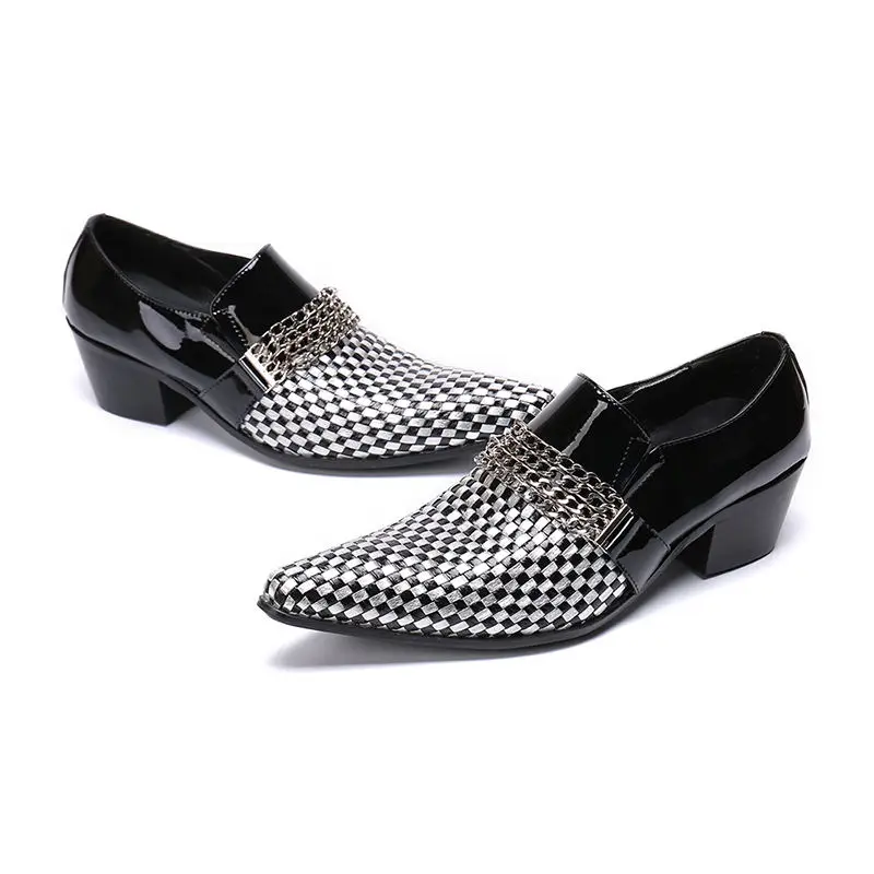 Chentel Noble Manual Gentleman Black And White Plaid Fashion Mens Dress Shoes Genuine Leather Flats Big Size | Обувь