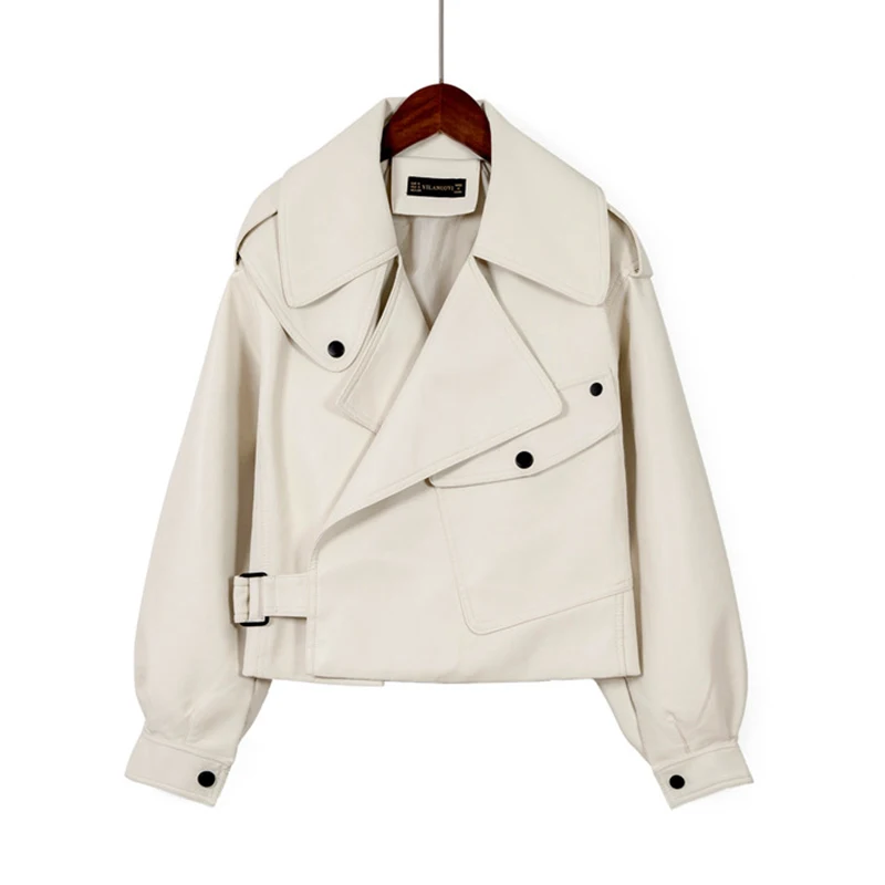 

YIZZHOY Spring New Women Black Short Loose Pu Leather Jacket Ladies Motorcycle Soft Faux Leather Jacket Street Outwear