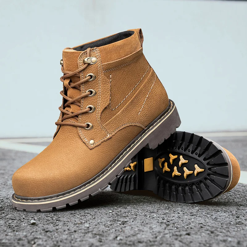 

Туфли мужские с флисовой подкладкой, натуральная кожа, высокие берцы, обувь для инструментов, Британская мода, Осень-зима