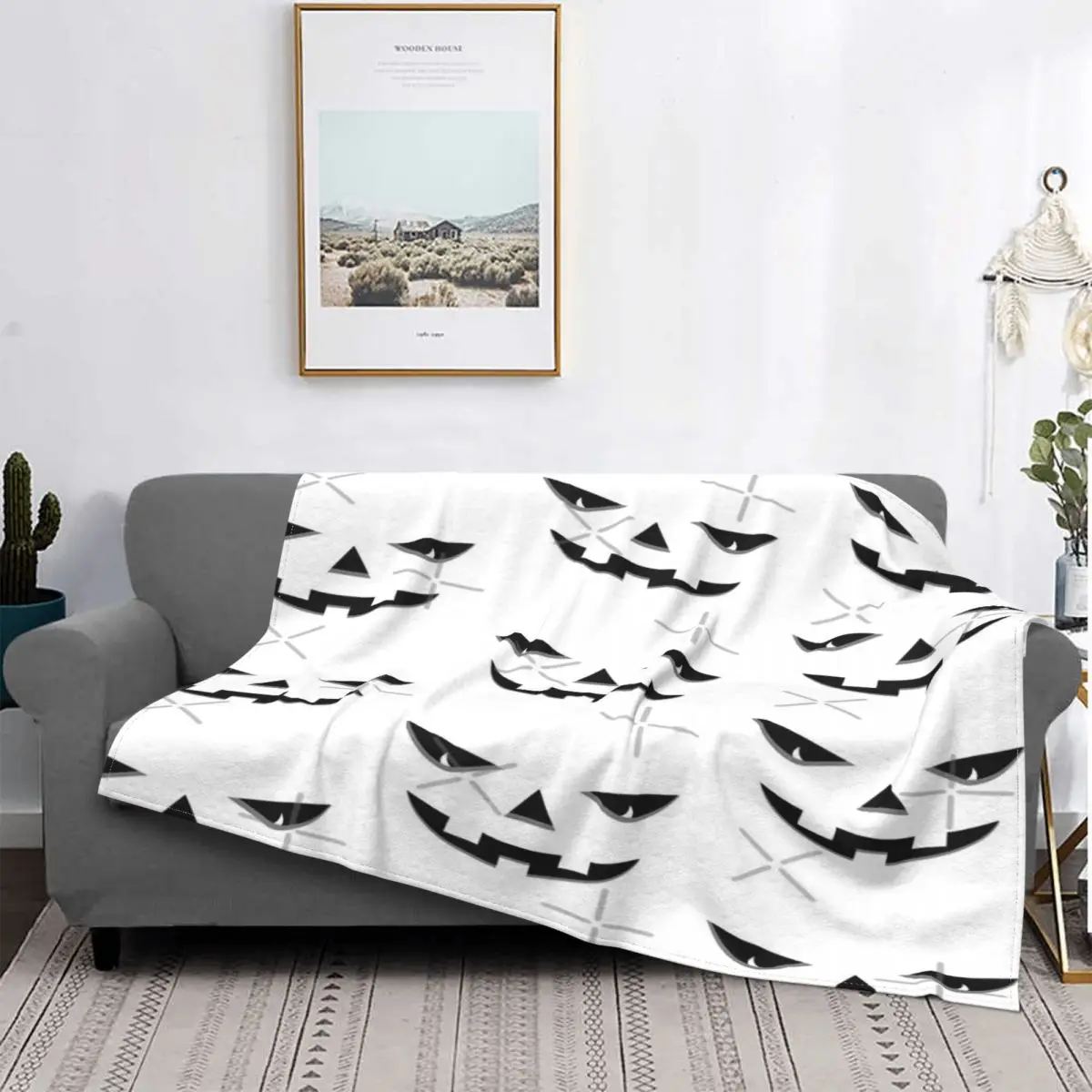 

Manta de calabaza sonriente para Хэллоуин, colcha a cuadros para cama, toalla de lino, manta Kawaii, funda para los тр.
