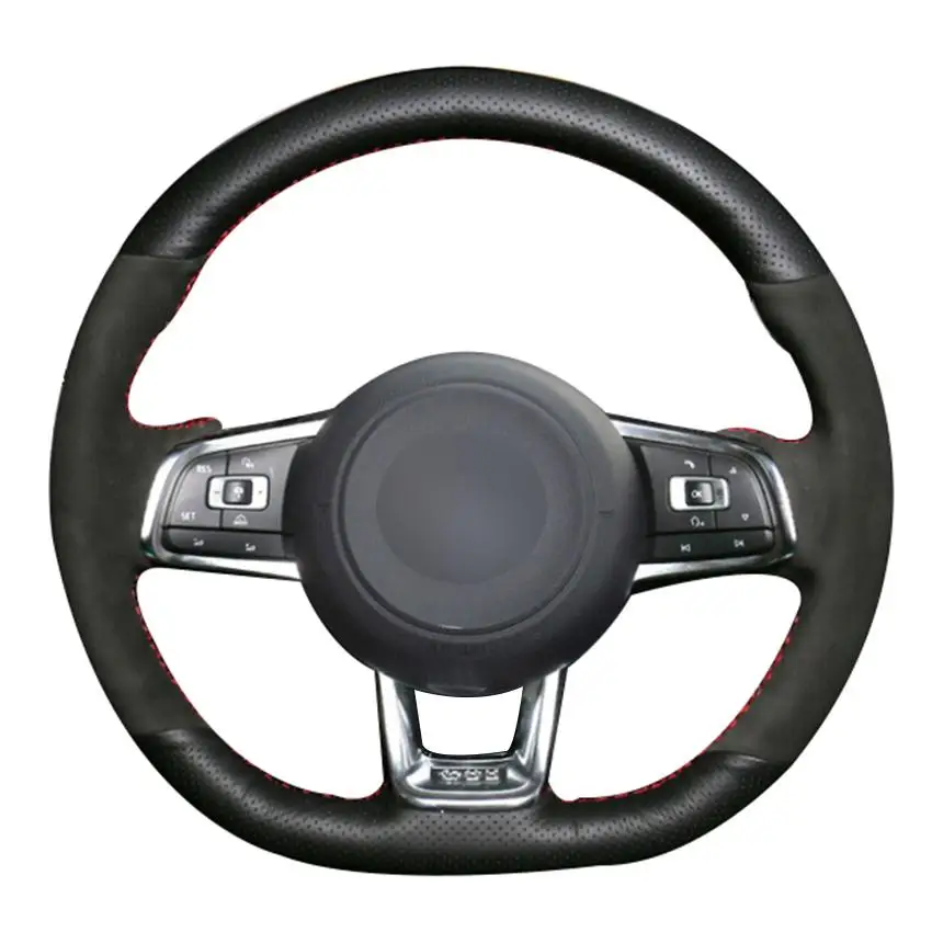 

Изготовленный на заказ, ручной работы черного цвета из натуральной кожи черные замшевые чехол рулевого колеса автомобиля для Volkswagen Golf 7 GTI R ...