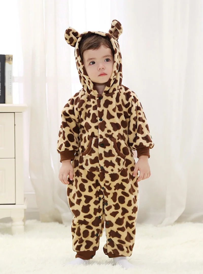 Детский фланелевый комбинезон милый леопардовый в виде животных с капюшоном и