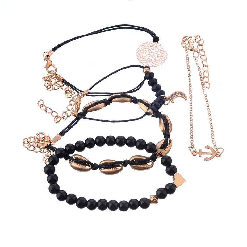 5 шт./компл. модный анкерный черный браслет наборы полых цветочных ракушек бусины