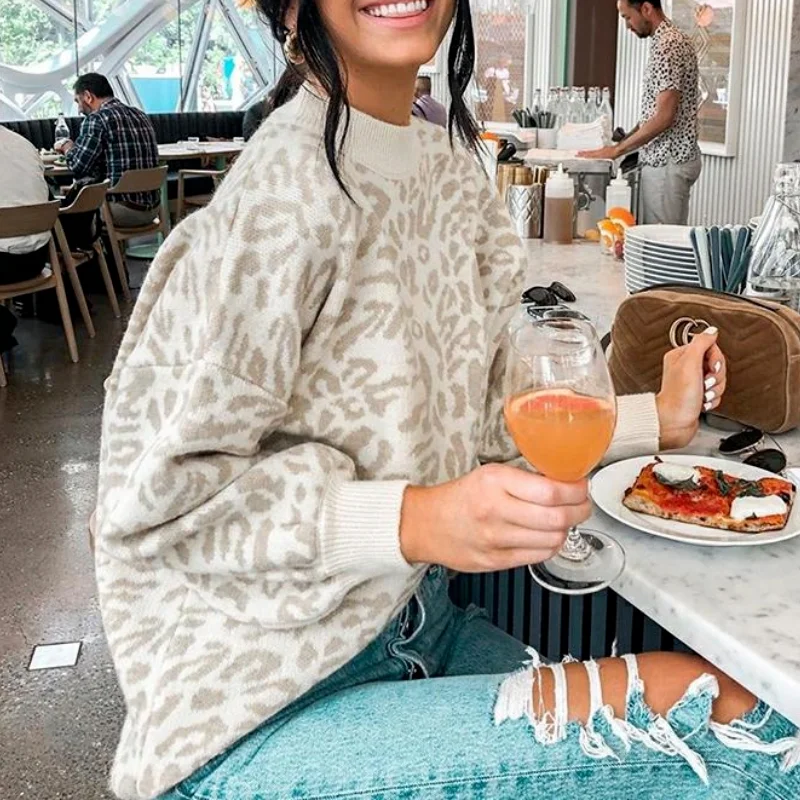 2022 осенне-зимний мохеровый свитер с леопардовой раскраской Женский пуловер