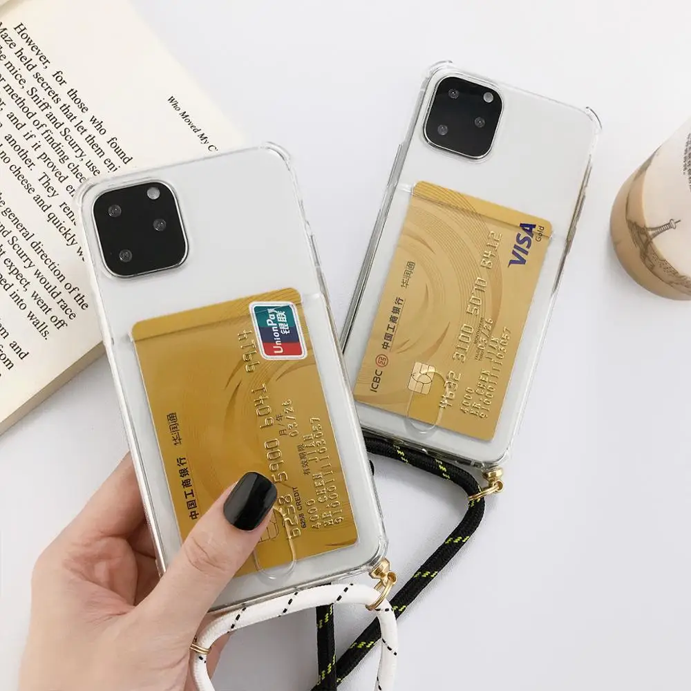 Прозрачный чехол для телефона с держателем карт iPhone 11 Pro XS Max 5 5s SE2020 6 6S 7 8 Plus X XR
