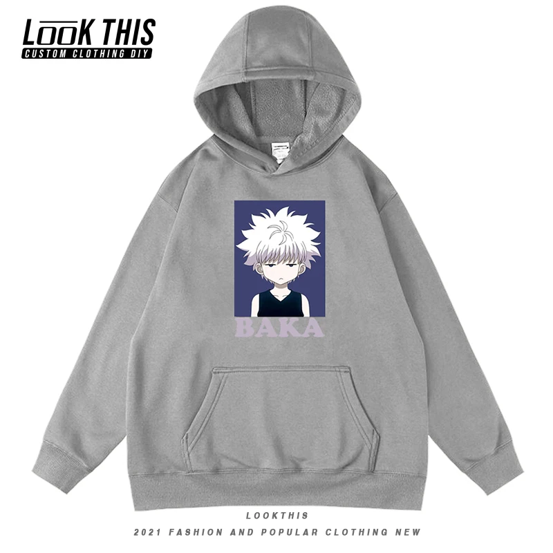 

Классные толстовки с аниме HUNTERxHUNTER, флисовый свитшот для мальчиков-подростков, осень 2021, Мужская Уличная Свободная Толстовка с длинным рука...