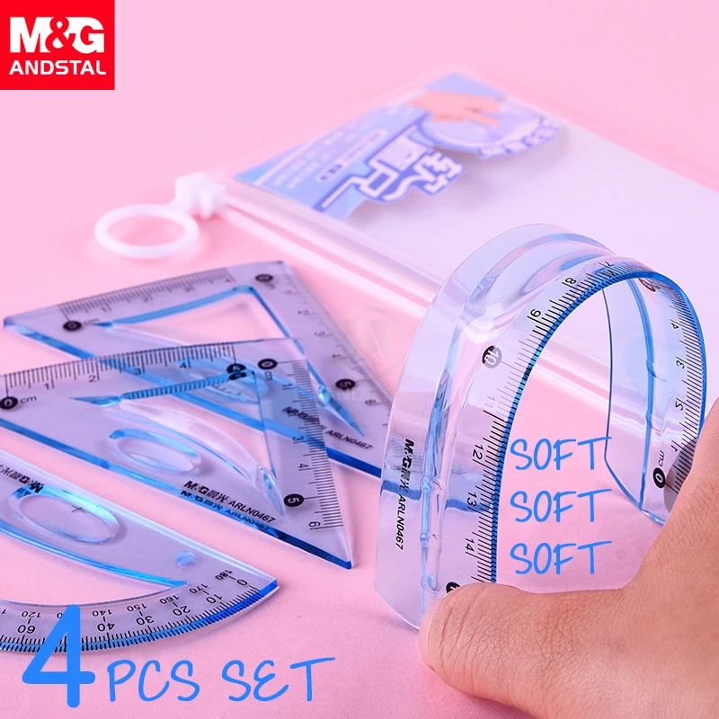 

M&G Soft Flexible Geometry Ruler Set Maths Drawing compass stationery Rulers Protractor mathematical compasses for School