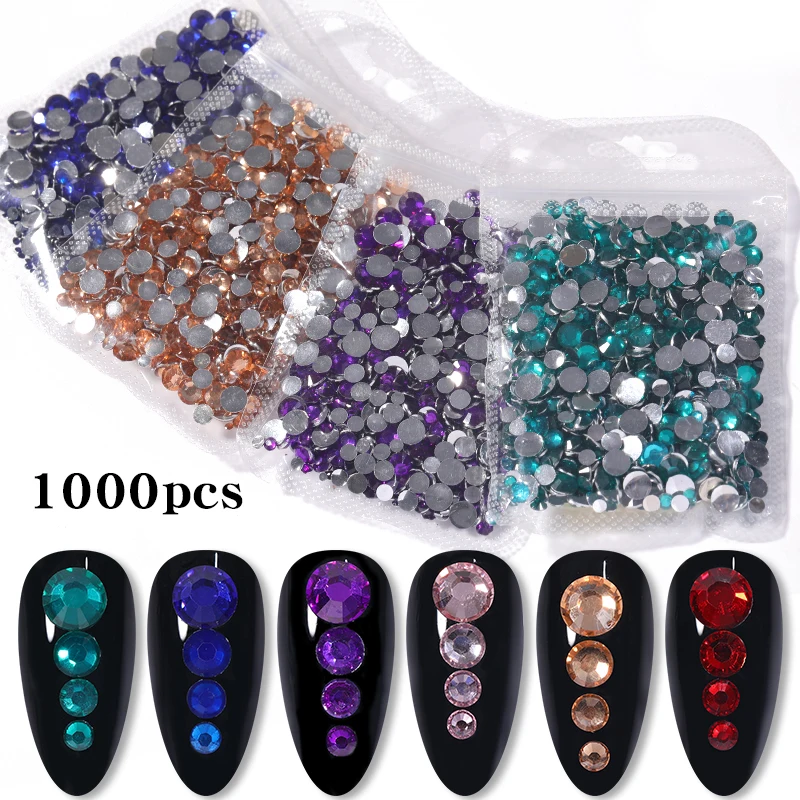 BORN PRETTY 1000 шт Стразы для ногтей красочные плоские подошвы смешанные размеры Декор