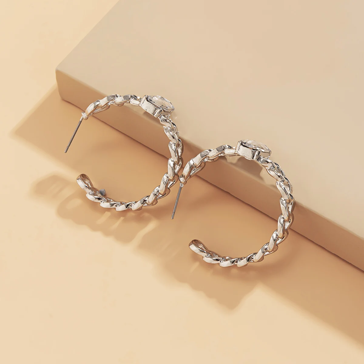 

SHIXIN C Shape Crystal Earrings for Women Fashion Designer Chain Open Hoop Earrings 2021 Jewelry Gold/Silver Color Earring Gifts