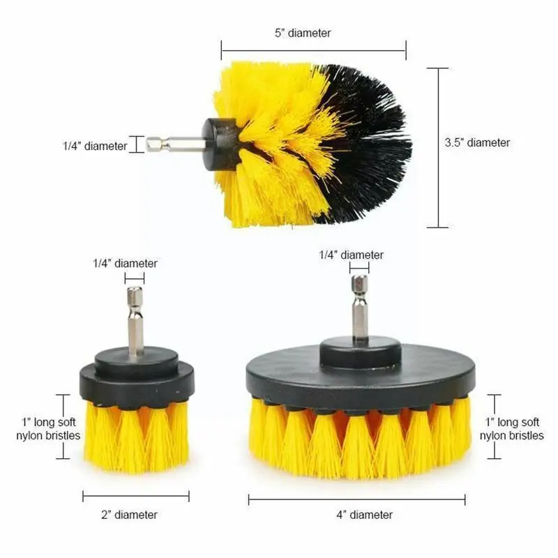 

3Pcs/Set Electric Scrubber Brush Drill Brush Kit Plastic Tires Round Glass Brushes Nylon For Carpet Cleaning 2/3.5/4'' Brus D1Q2