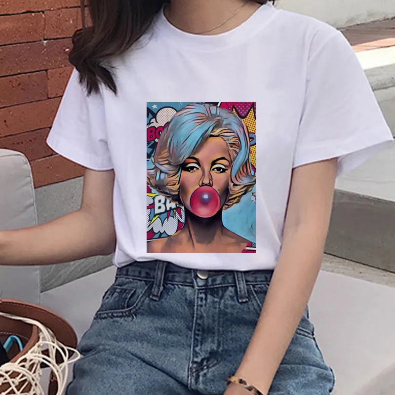 

Women's Clothes Print Bubble Gum Girl Sweet Short Sleeve T-Shirt Blowing Bubble Harajuku Women's T-Shirt Top Casual Woman Tee