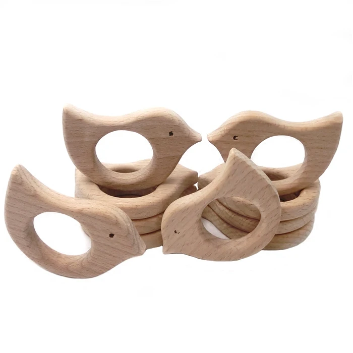 

Natural Beech Wooden Bird Teether Handmade Organic Baby Toys DIY Wood Teether Pendent Eco-Friendly Safe Baby Teething Toys