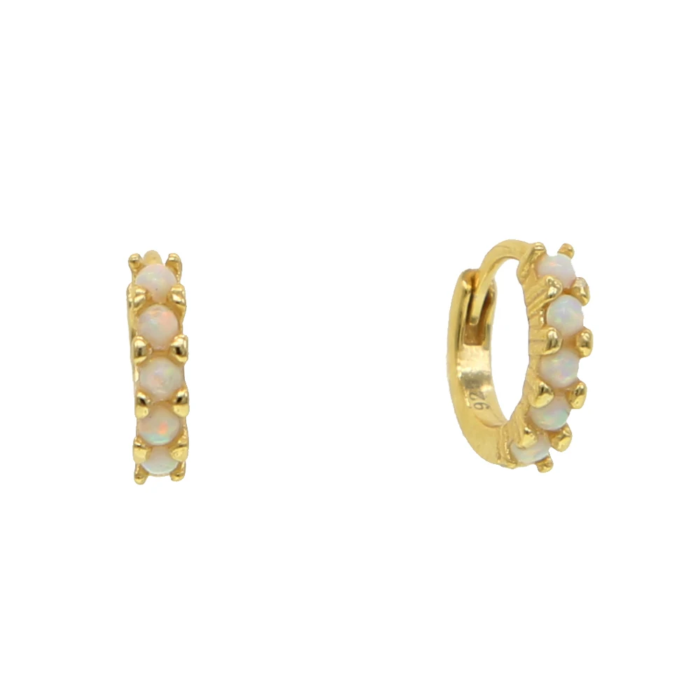 Delicate Boho Women girl White Fire Opal HOOP Earring Gold Filled 925 sterling silver mini small huggies fire opal Wedding gifts | Украшения