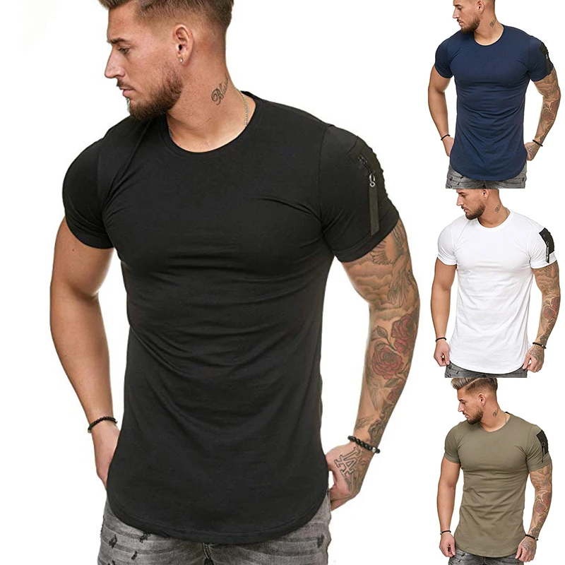 

New Summer Casual T Shirt Men Fashion Zipper Circle Neck And Sleeve Hip Hop T-shirt Tops Cotton Tees Men Top Size M-3XL