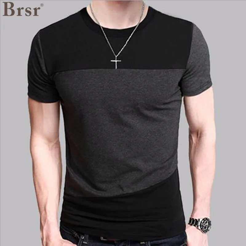 

Summer Patchwork Short Sleeve T Shirt Men Gothic Cotton Stitching Color O Neck Oversized T-shirt Casual Slim Fit Tee Tops 5XL