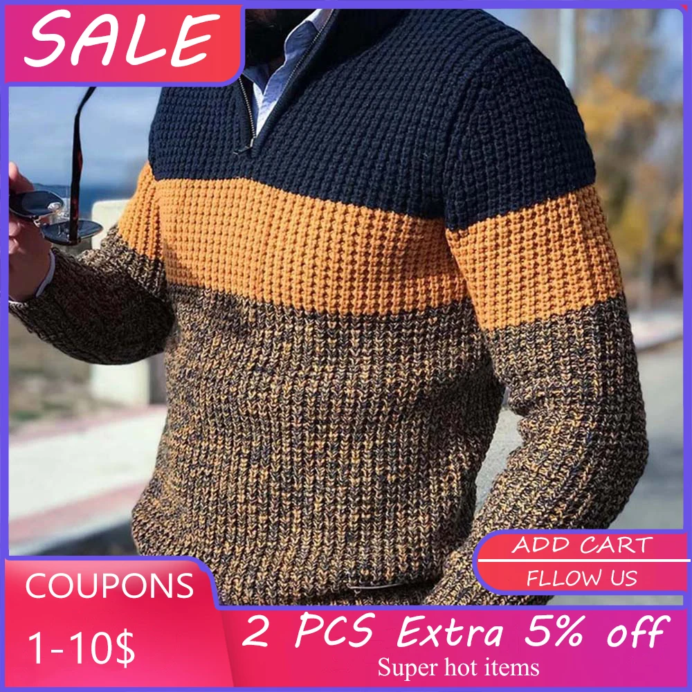 

Color Bock Men Knitted Sweater Autumn Winter Warm Pullover Jumper Plus Size Long Sleeve Casual Oversize Man Knitwear Tops 2020