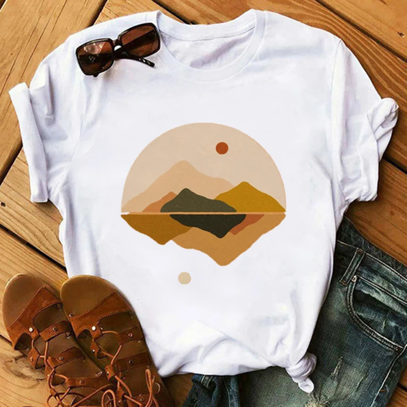 

Sun Moon Femme Tshirt Women New Summer Clothes Art Geometry Print Short Sleeve Street T Shirt Tops Casual Tee Female T-shirts