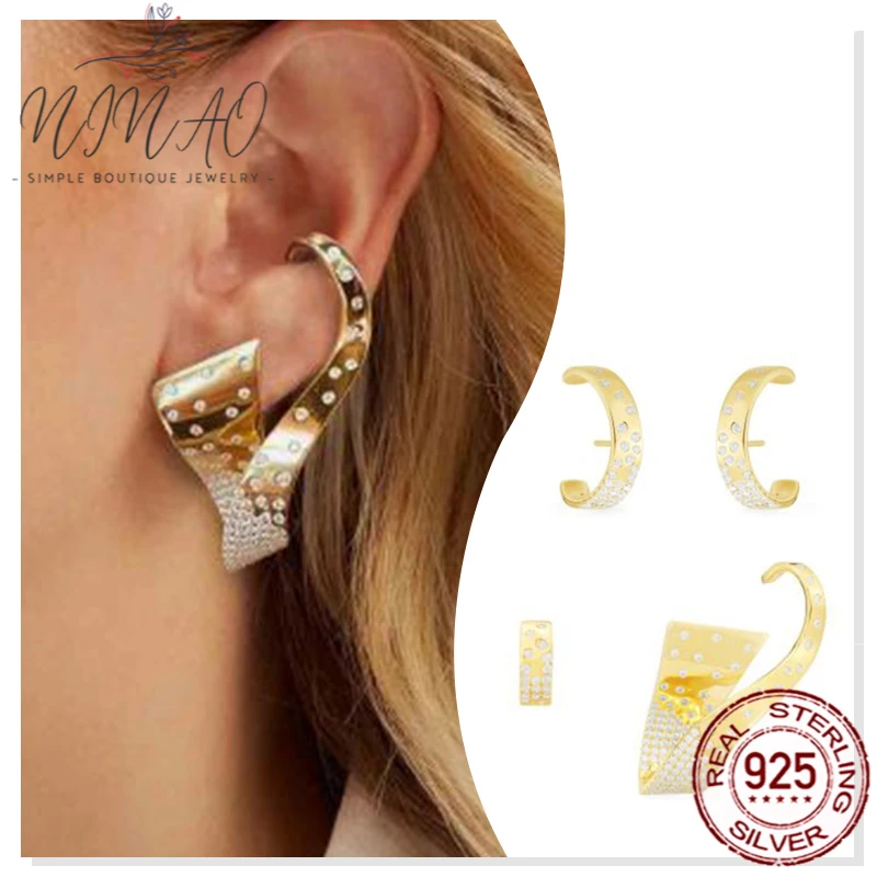 

925 Sterling Silver Zircon Gold Open Ring Luxury Fashion Ins Style Temperament Design Sense High Quality Boutique