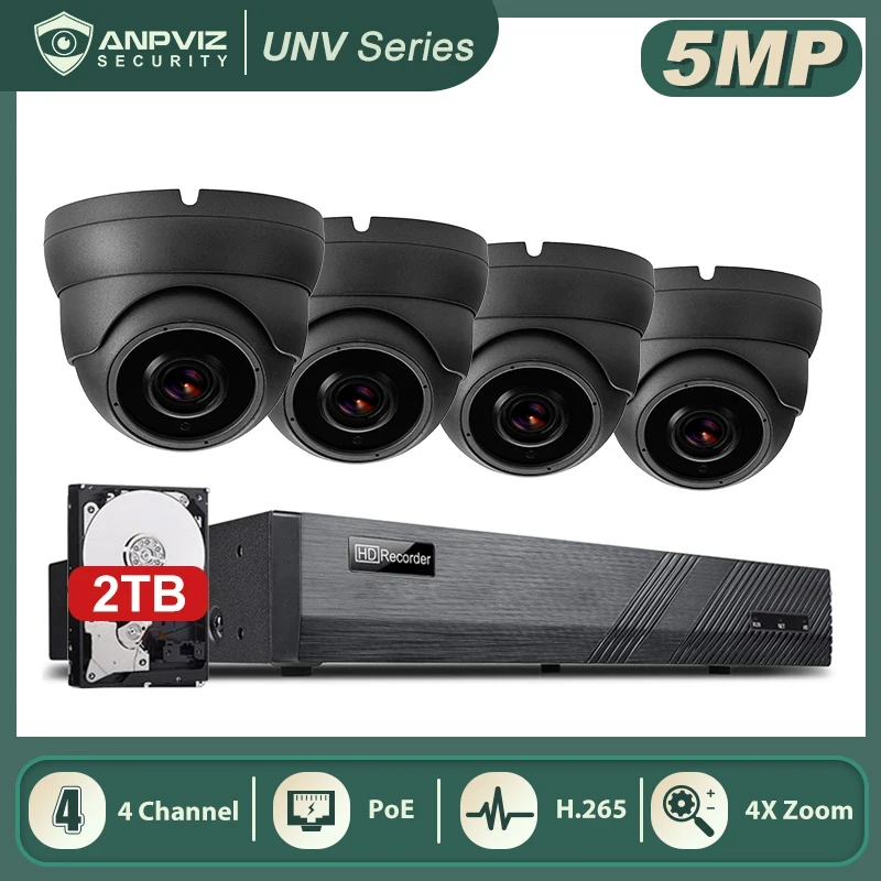 

Anpviz UNV Series 4CH NVR 5MP 4X POE IP Camera Gray Outdoor Security System Kit H.265 ONVIF Cams CCTV Video Surveillance Kit