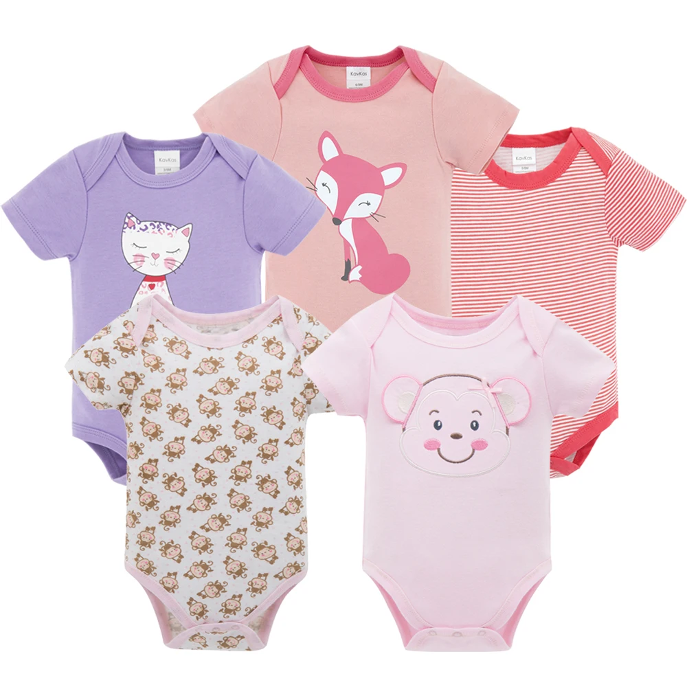 Honeyzone/5 шт./лот; боди для новорожденных; одежда с короткими рукавами; bebe; летняя одежда для мальчиков и девочек; одежда с принтом животных из мультфильмов для младенцев