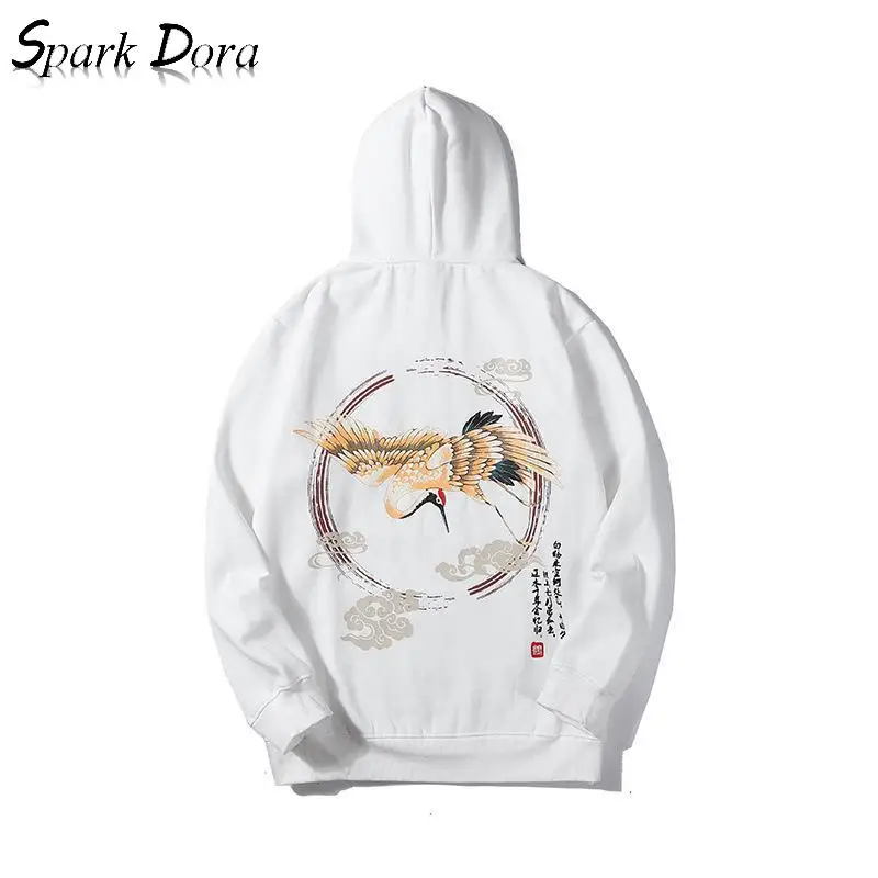 

SparkDora Women And Men Loose Streetwear Sweatshirt Cotton Hooded Bf Chinese Print Hoodies Fashion Wear Long Hoodie Tops