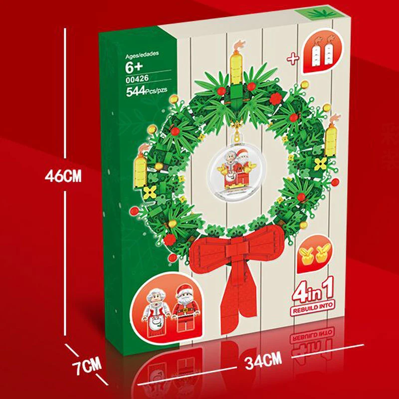 

Christmas Wreath with Big Red Bow DIY Blocks Toys for Children FPing
