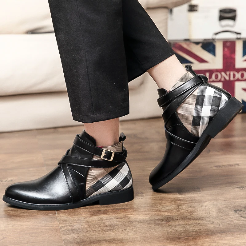 

Retro Martin boots winter men's shoes customized large 38-48 men's boots Plaid Korean version high top Leather Boots Men's shoes