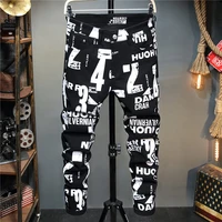 new style european american hot sale digital printing jeans high quality elastic pencil pants black casual personality trousers