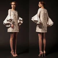 short prom dresses special ruffles long sleeve cocktail party gowns tiered lace beads evening dress