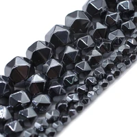 natural stone faceted black hematite beads round loose beads for jewelry diy making charm bracelet necklace 15 3 4 6 8 10mm