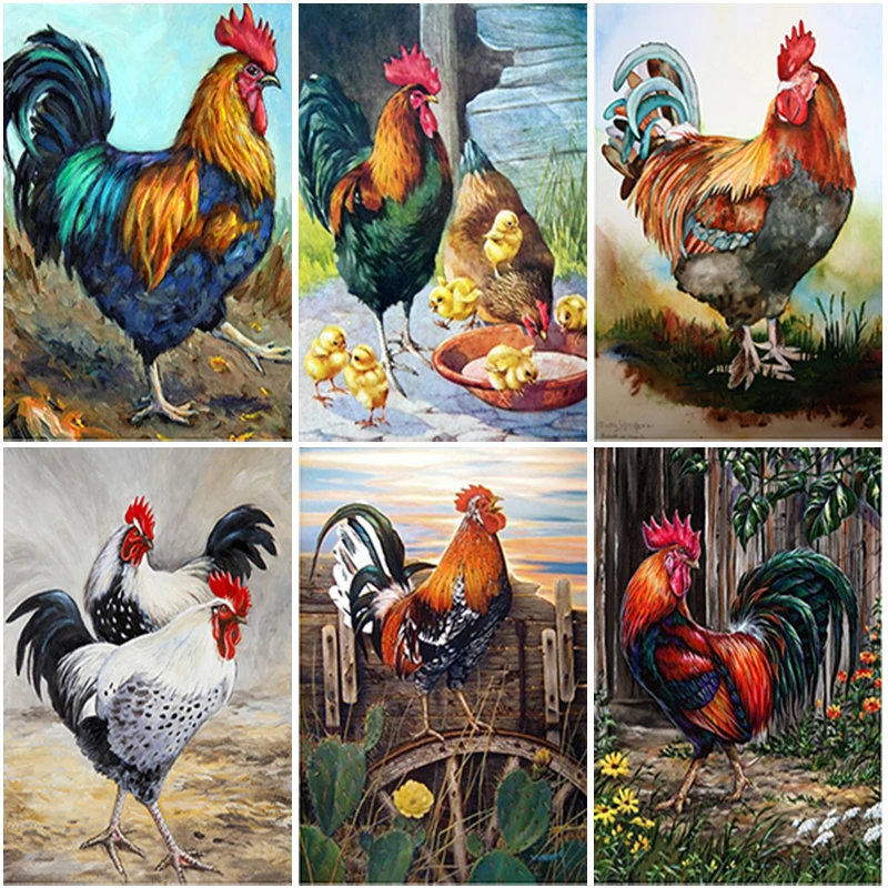 

DIY Full Round Square Drill 5D Diamond Painting Cross Stitch Cock Rooster Animal Picture Rhinestones Mosaic Christmas Gift