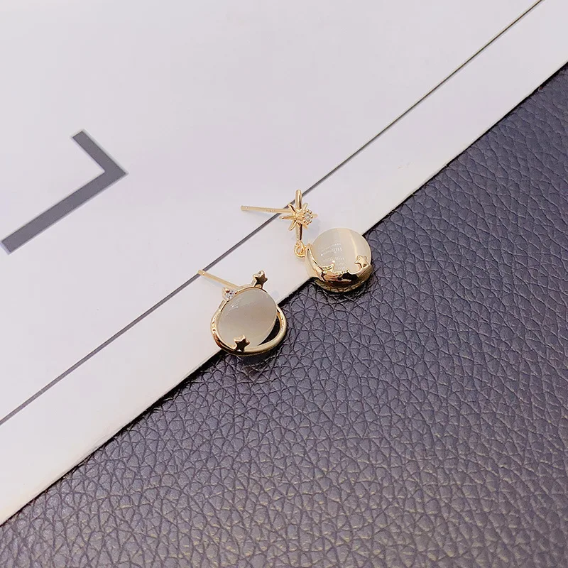 

Fashion Elegant Women Alloy Asymmetric Diamond Earrings Opal Pendant Casual Party Plated Ear Stud Jewelry