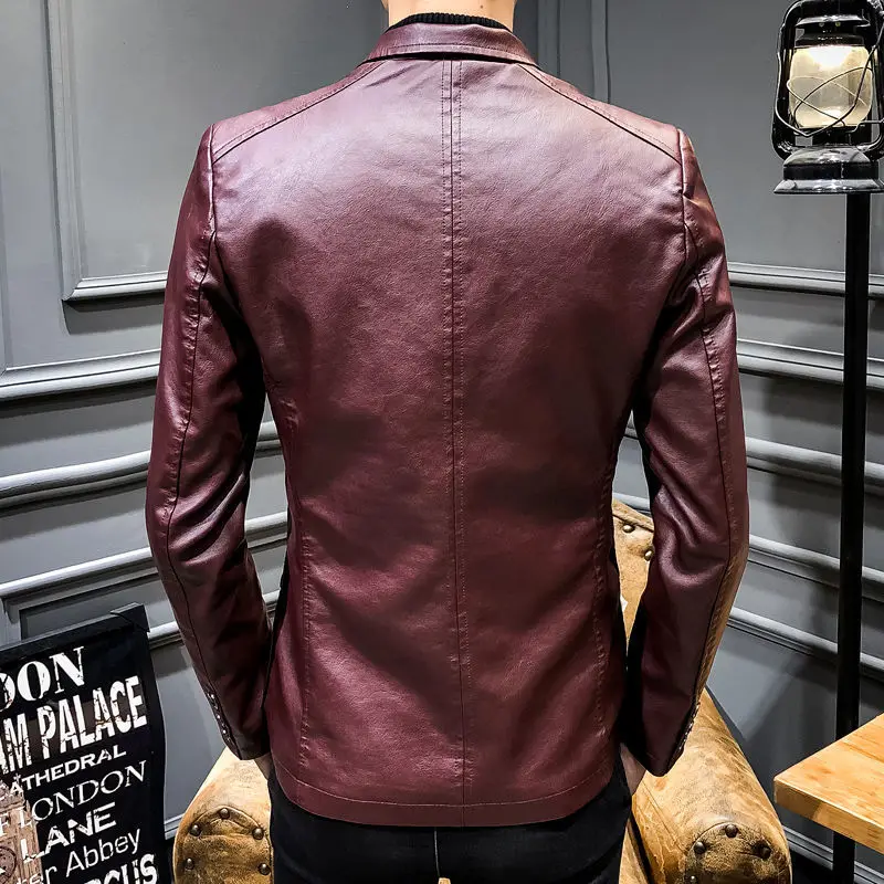 

Men 's Leather Jacket 2021 Spring And Autumn Korean Style Leather Suit Business Casual Green Middle-Aged People's Coat